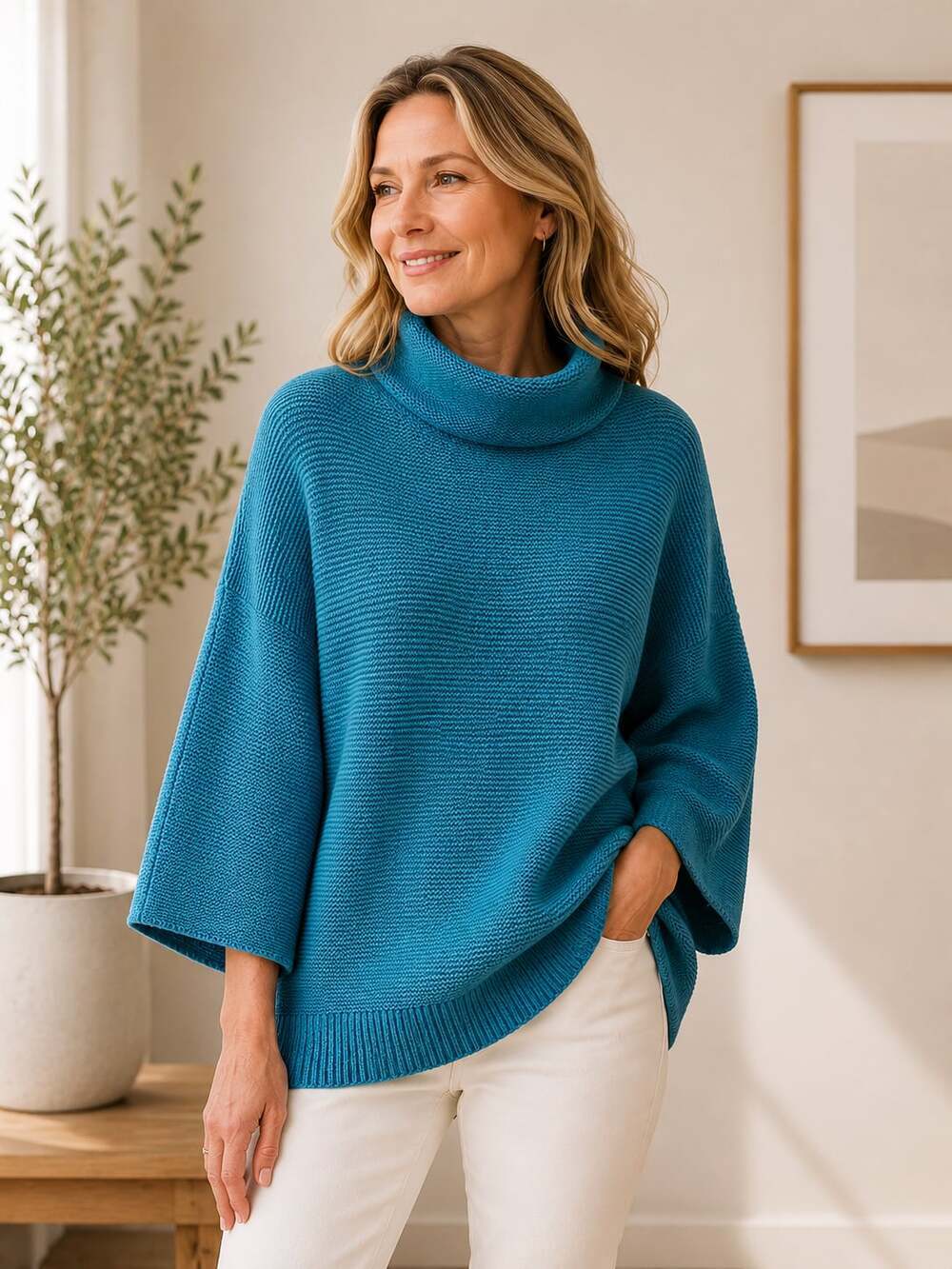 The Reset R Label Wool Cashmere Funnel Neck Poncho Sweater Blue S/M Soft